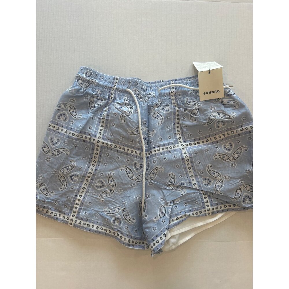 Sandro Judy Paisley Print Drawstring Shorts Blue Size 40 NWT - Picture 4 of 8